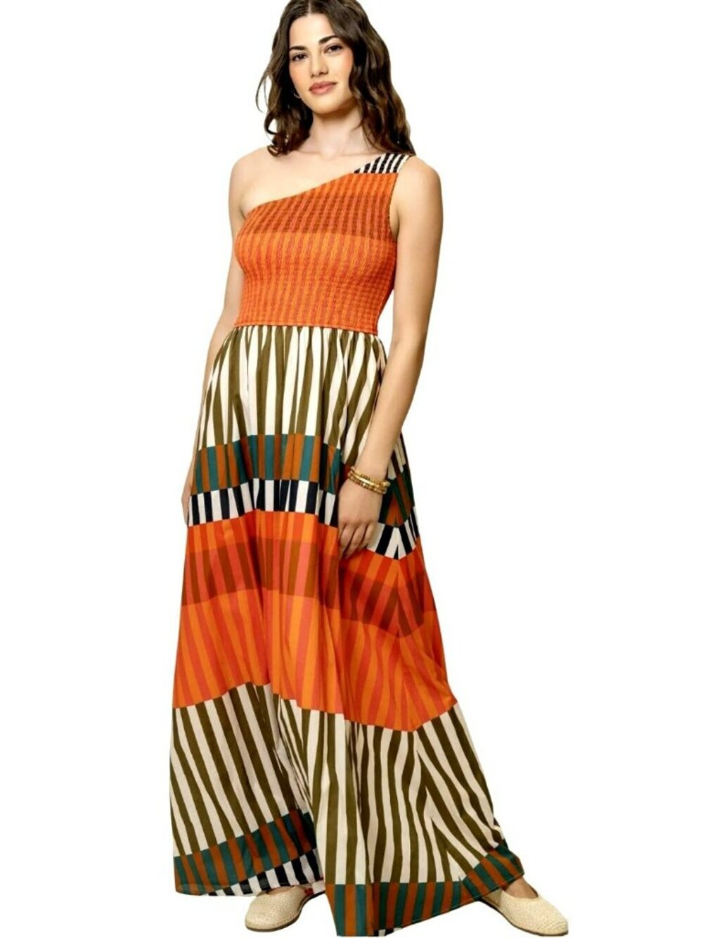 Hutch Destin One Shoulder Smocked Maxi Dress Size Large NWT